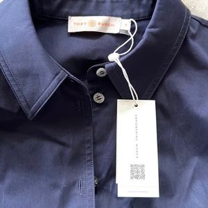 NWT Tory Burch midi poplin shirtdress size (4) regular, Navy